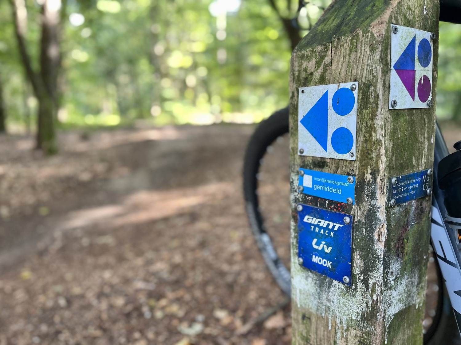 Blauw routebordje van de Giant-route bij Mook
